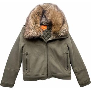 Joe Fresh Bomber Jacket Women's L Army Green Removable Fur Collar Quilted